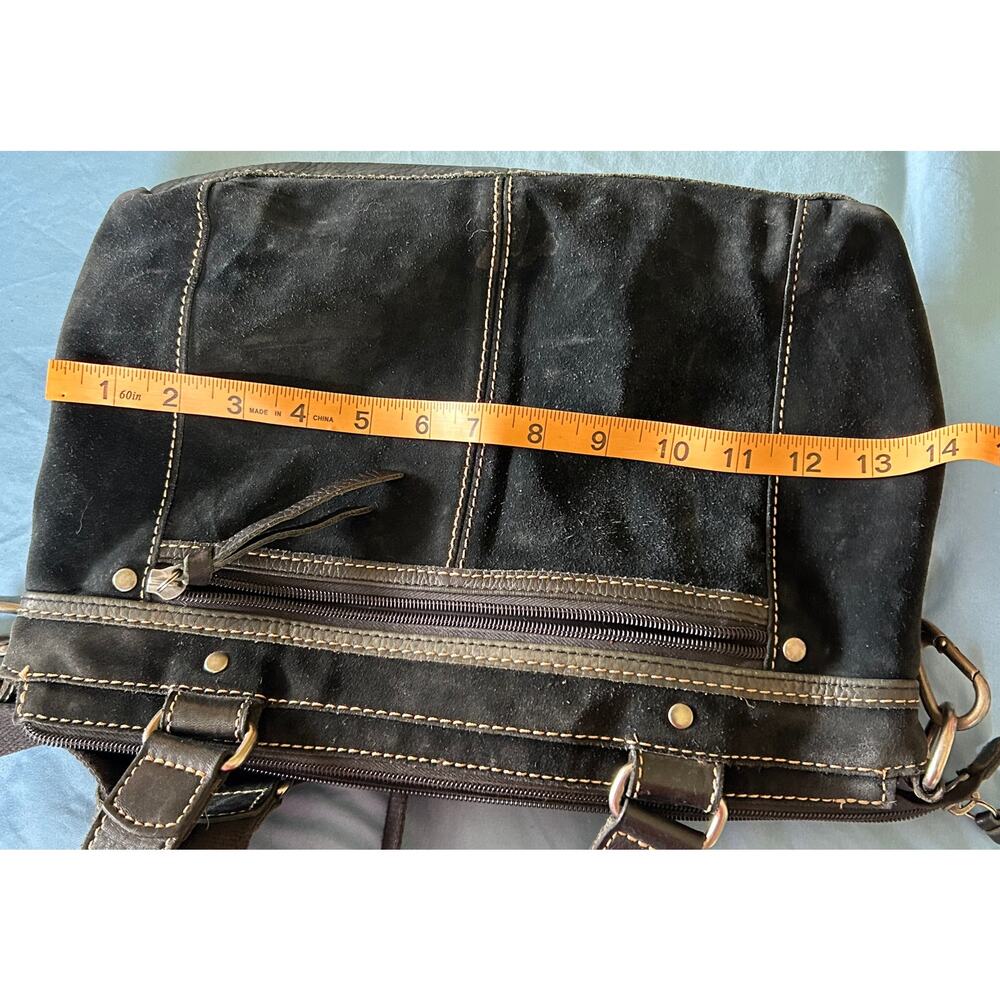 Fossil Black Suede Leather Boho Handbag Purse Studded Embossed - Picture 5 of 15